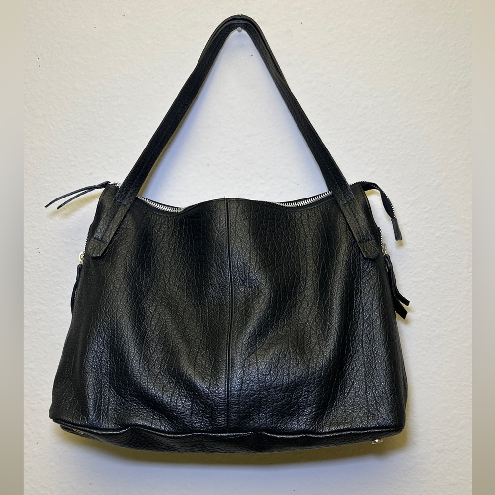 Large Italian croc print leather shoulder bag by J Peterman